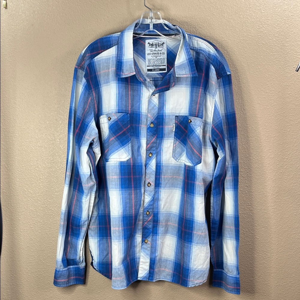 Levi's Blue and White Plaid Casual Shirt